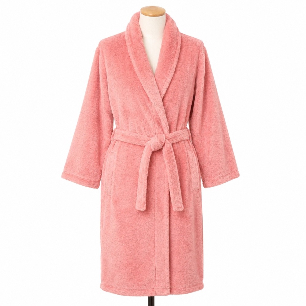 Minky Couture‎ Robe Women XL Pink Plush Faux Fur Shawl Collar Belted Bathrobe